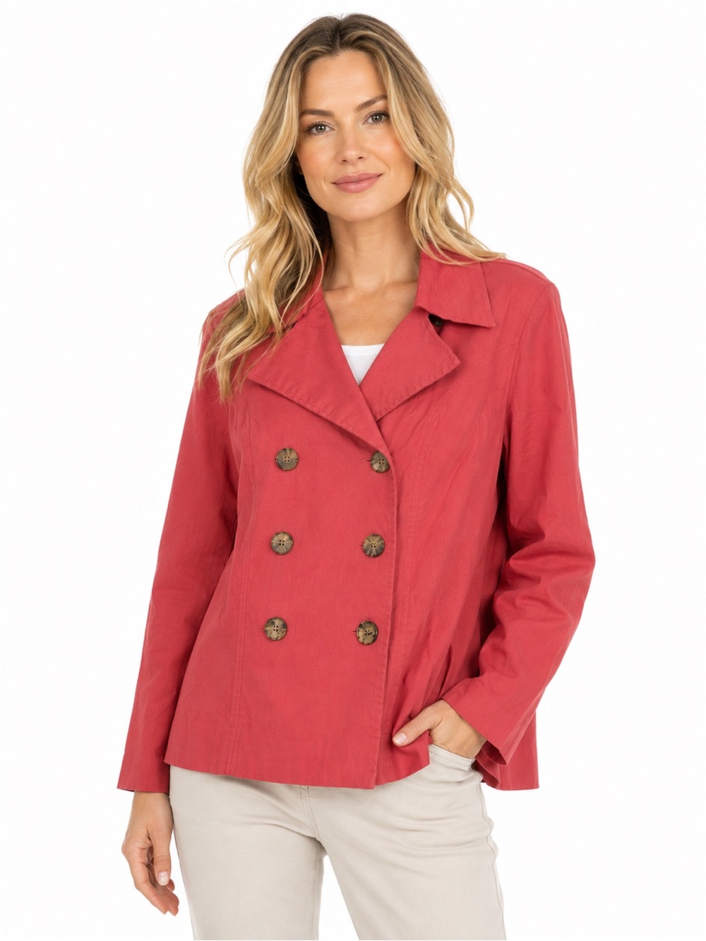 Cheryl Nash XL Pink Double-Breasted Jacket Button Front Women’s Size XL